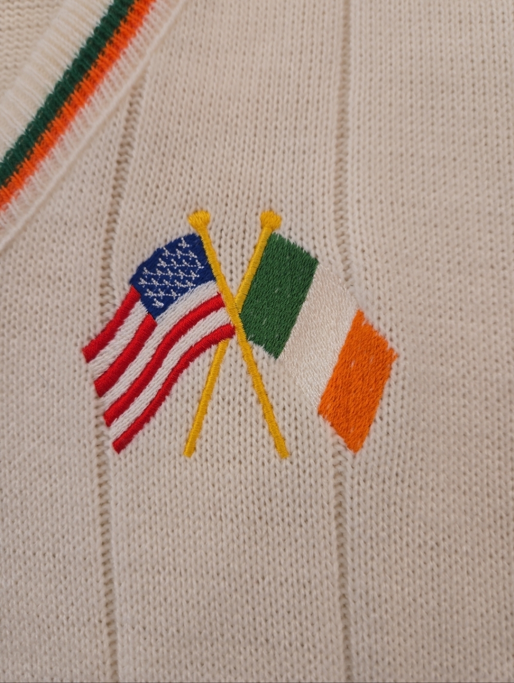 VTG 90s Whats Next Preppy Country Club American Flag Ireland Sweater Large - Picture 5 of 7